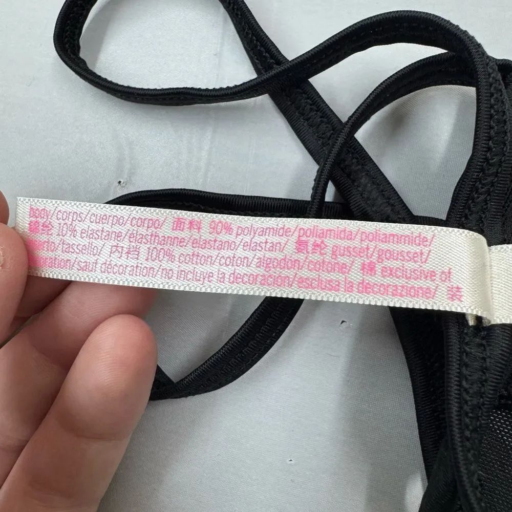 NWOT PINK Victoria’s Secret Black Thong with Rhinestones Size Medium - Picture 5 of 5